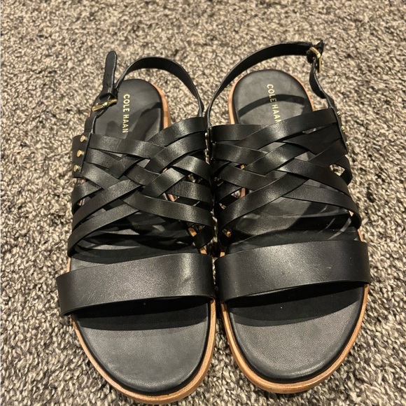 Cole Haan Francie Strappy Slingback Sandal Black Leather Womens size 8.5 - Picture 7 of 11